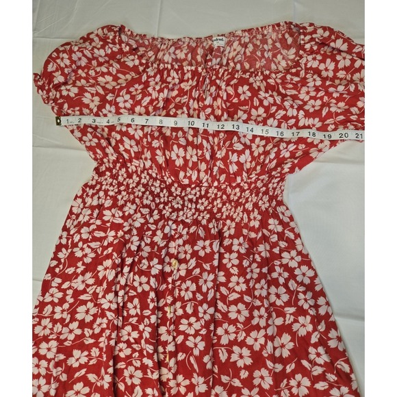 Anthropologie Kindred Red Floral Maxi Dress Womens 2X Milkmaid Fairy Coquette - Picture 2 of 8